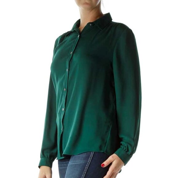 Lands' End Green Buttoned Long Sleeve Shirt - Picture 2 of 3